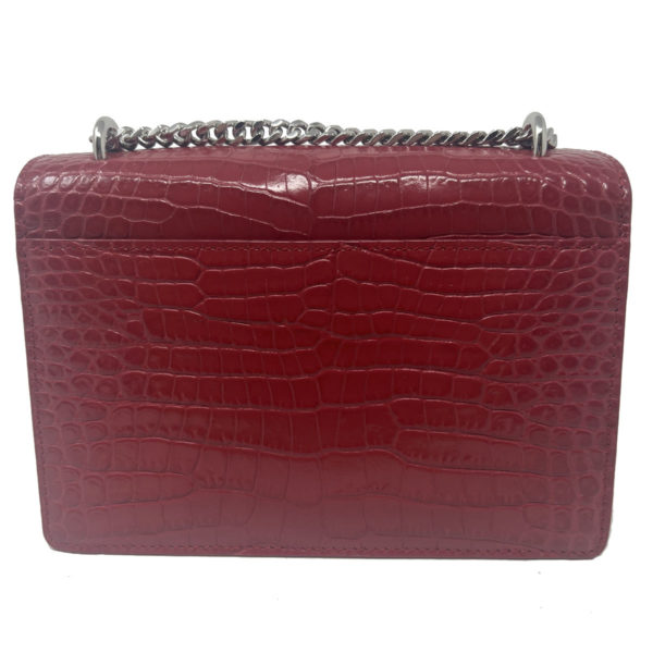 YSL Sunset Chain Wallet in Crocodile Embossed Leather in Fog