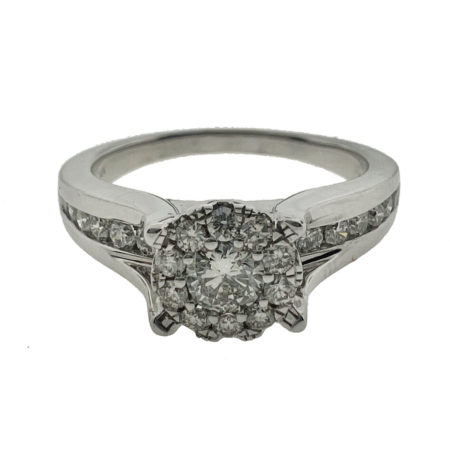 14k White Gold Women's Diamond Engagement Ring w/ 15 Small Side Diamonds