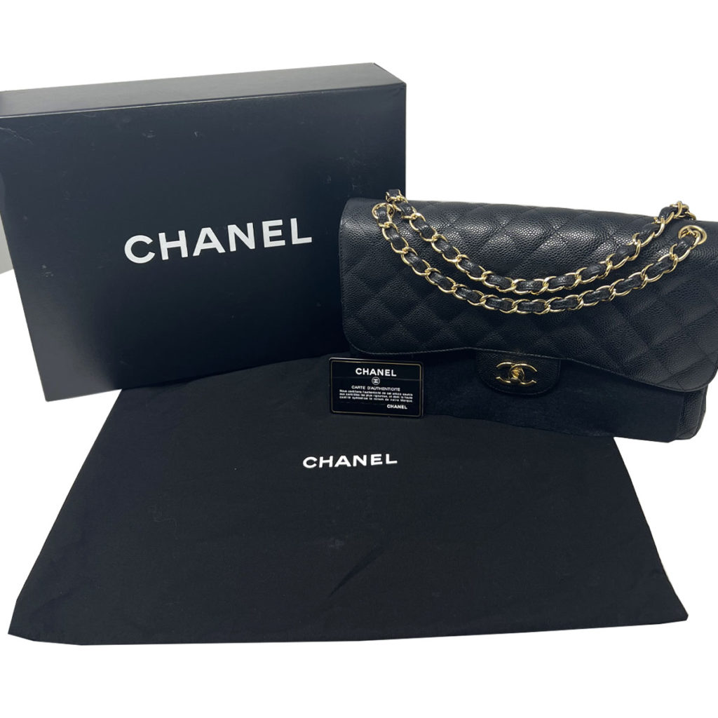 CHANEL Jumbo Double Flap Black Caviar Leather w/ Box, Card and Dustbag - Boca  Pawn