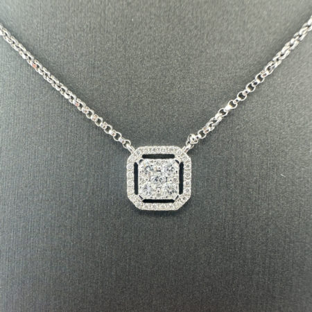 18k White Gold Square Diamond Pendant .33 CTW