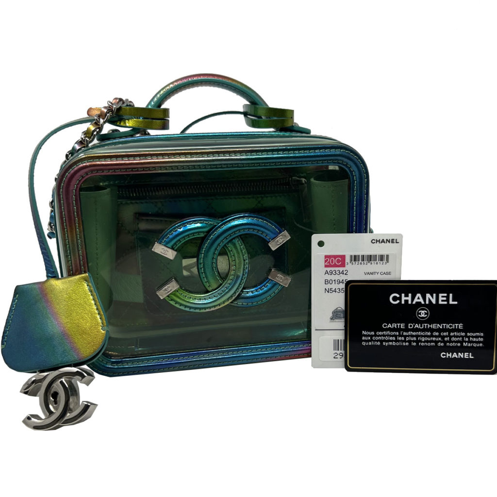 CHANEL, Bags, Chanel Filigree Vertical Vanity Case Pvc With Lambskin  Clear Multicolor