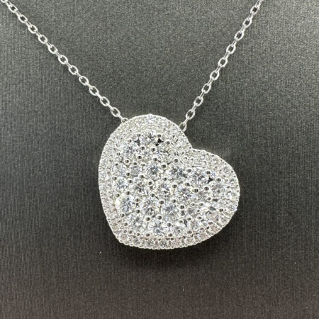 18k White Gold Diamond Pave Heart Necklace 1 CTW