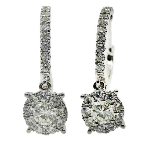 18k White Gold Diamond Drop Hoop Earrings 0.53 CTW