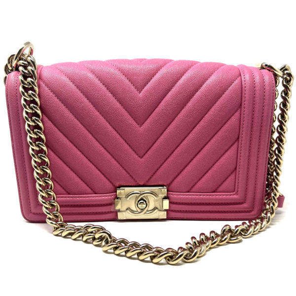 Chanel Pink Le Boy Flap Medium Chevron Handbag w/ Dustbag - Boca