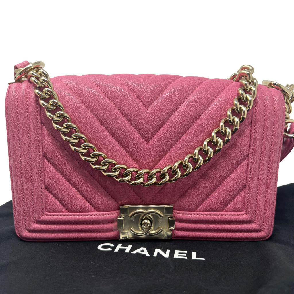 Chanel Pink Le Boy Flap Medium Chevron Handbag w/ Dustbag - Boca Pawn