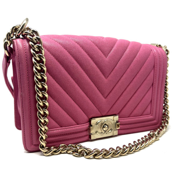 Chanel Pink Le Boy Flap Medium Chevron Handbag w/ Dustbag - Boca Pawn