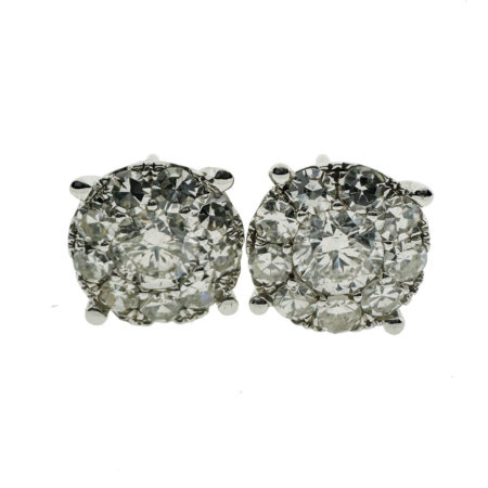 18k White Gold Diamond Pave Stud Earrings 1.01 CTW