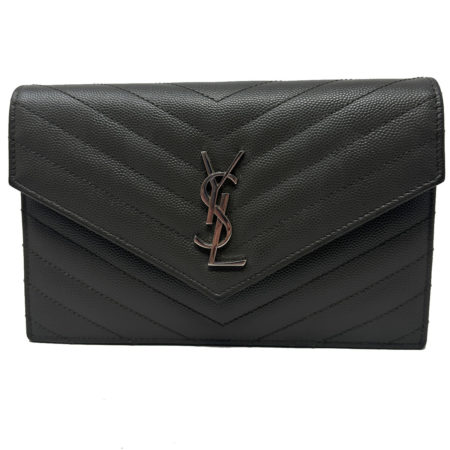 YSL Small Monogram Grey Matelassé Leather Wallet-On-Chain Handbag