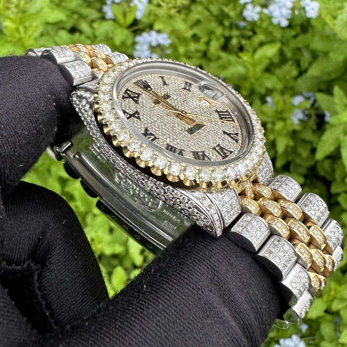 Bust down hotsell two tone rolex