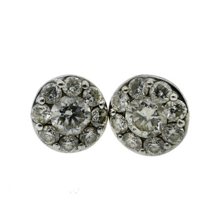 14k White Gold Bloomingdale's .25 Ct Center Stone Pave Surrounding Earrings