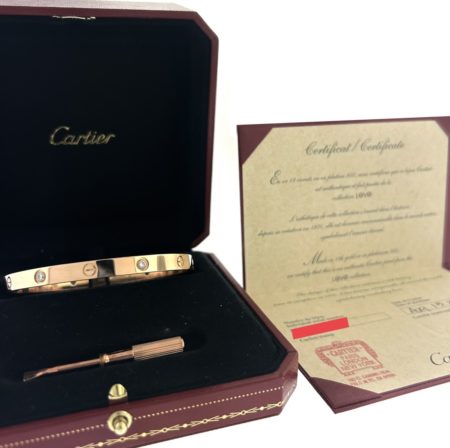 Authentic Cartier Love Bracelet 18k Rose Gold Four Diamonds - Size 20
