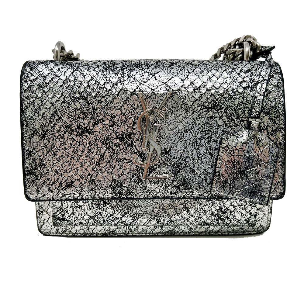 YSL Saint Laurent Sunset Mini Chain Bag Silver Metallic