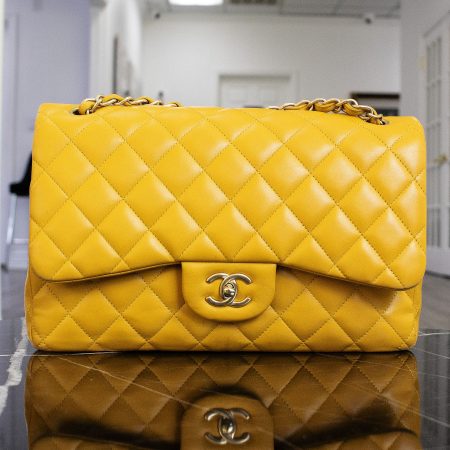 Chanel Classic Double Flap Yellow Caviar Quilted Handbag