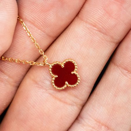 Van Cleef & Arpels 18k Yellow Gold Sweet Alhambra Red Motif Necklace
