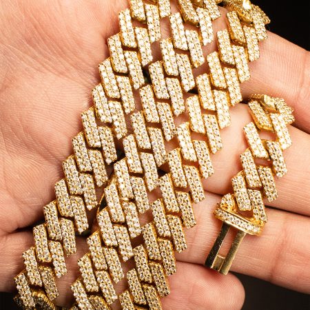 10k Yellow Gold 7mm 12ct Diamond Pave Cuban Chain Necklace