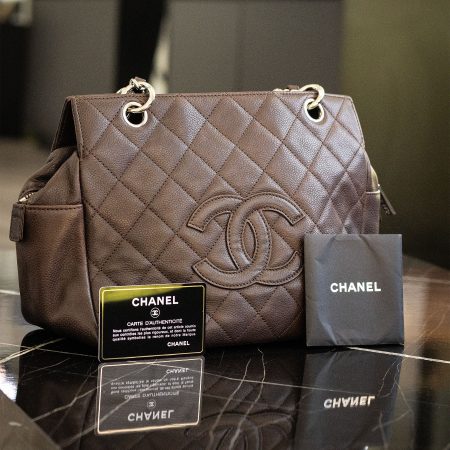 Chanel Petit Tote Caviar Quilted Brown Handbag