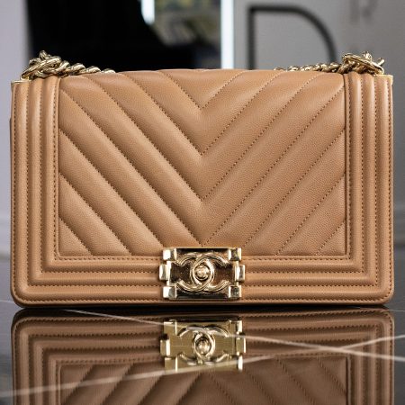 Chanel Boy Bag Medium Brown Chevron Handbag