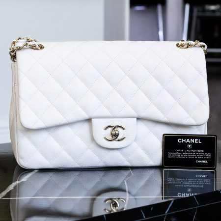 Chanel Classic Double Flap White Quilted Shoulder Bag