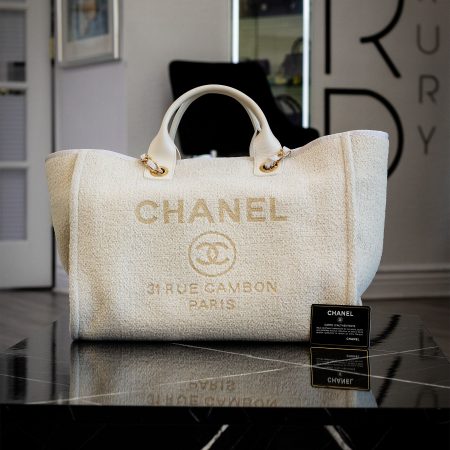 Chanel Deauville Canvas Beige Shopping Tote Handbag