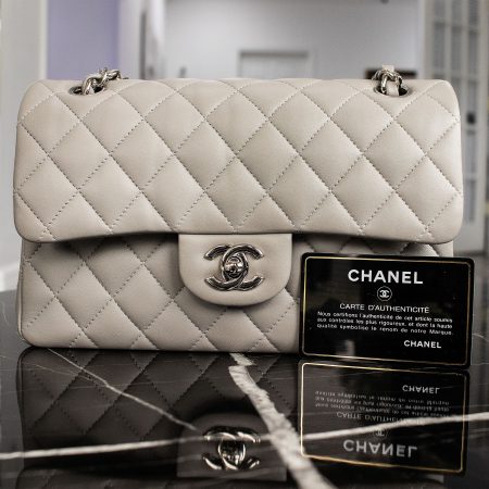 Chanel Classic Medium Double Flap Quilted Gray Handbag