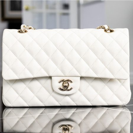 Chanel Double Flap White Caviar Handbag