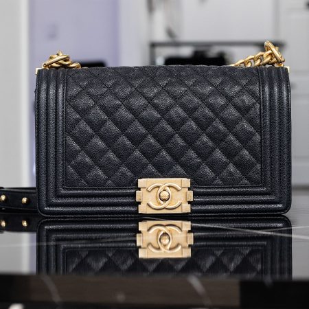 Chanel Boy Bag Caviar Navy Blue Handbag