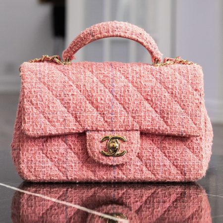 Chanel Tweed Pink Single Flap Quilted Handbag