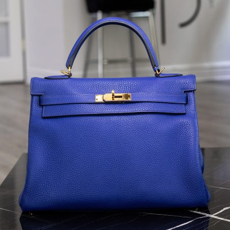 Hermes Kelly 32 Electric Blue Leather Handbag