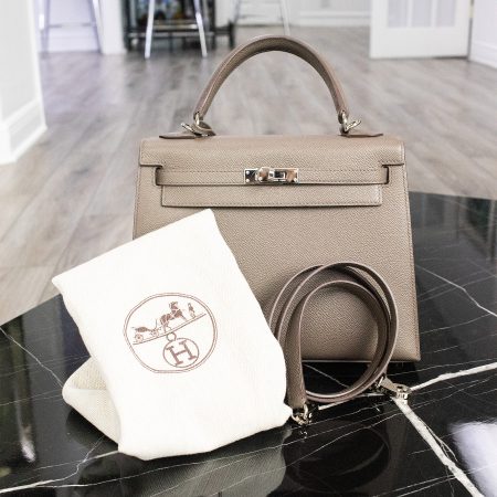 Hermes Kelly 25 Gray Epsom Leather Handbag With Dustbag