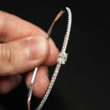 18k White Gold Oval Diamond Pave Bangle Bracelet